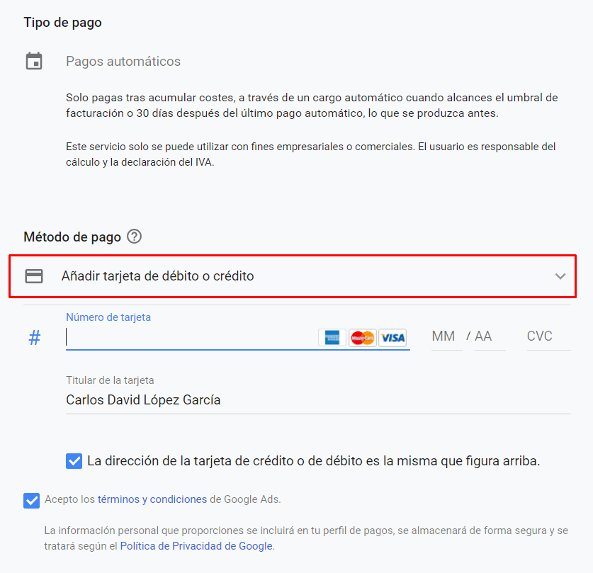 Método de pago