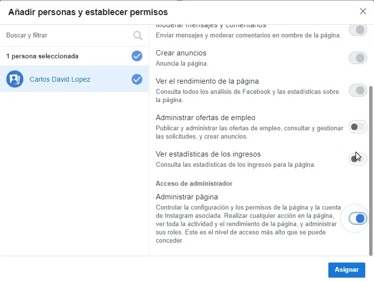 Dar permisos a los usuarios añadidos
