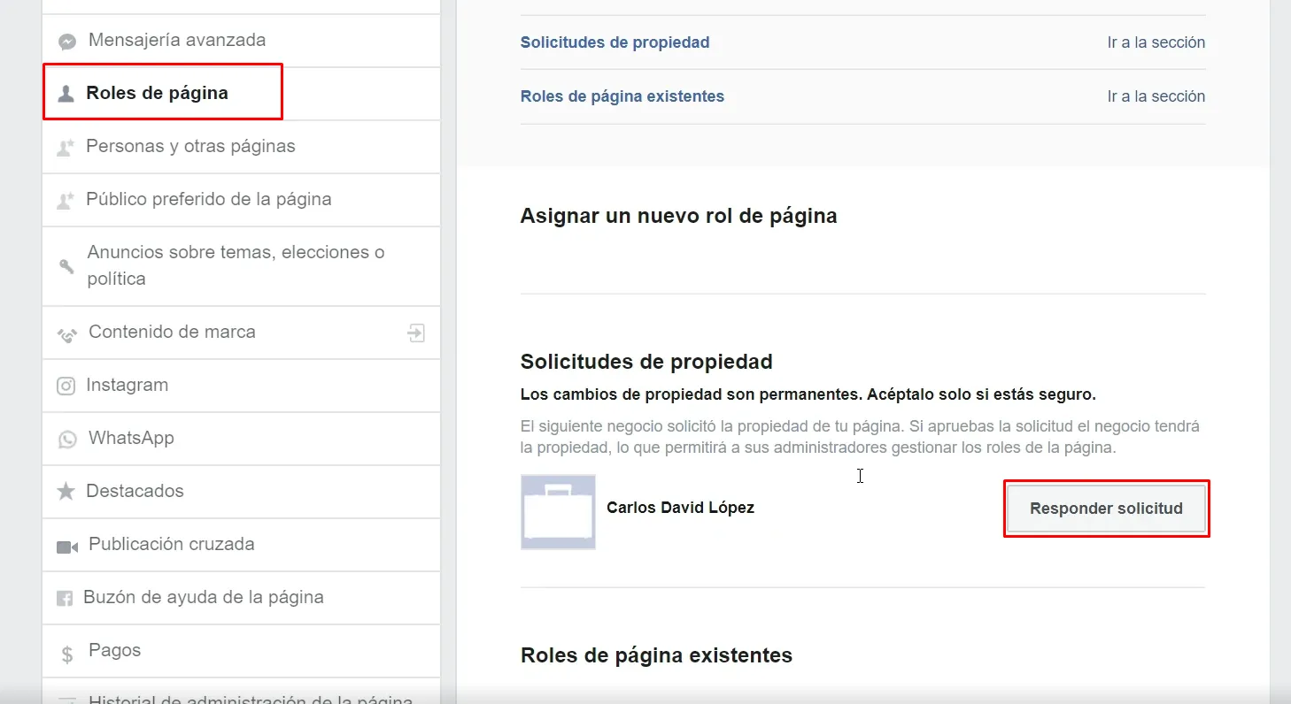 Aceptar solicitud de acceso a la página de Facebook