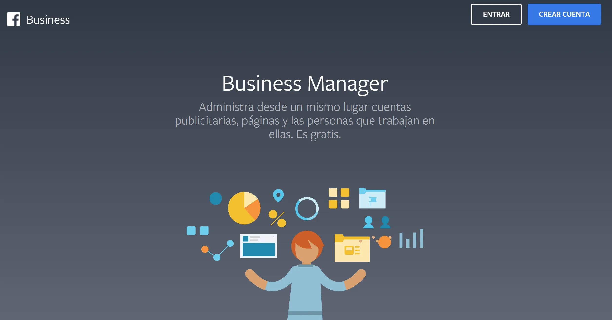 Interfaz de inicio de sesión o creación de cuenta Business Manager