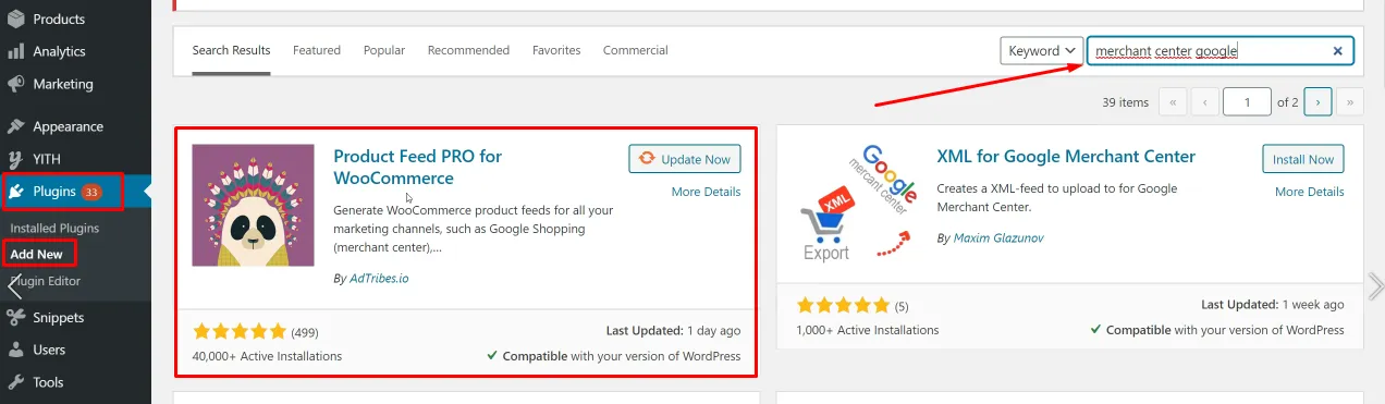 Instalar módulo de Google Shopping