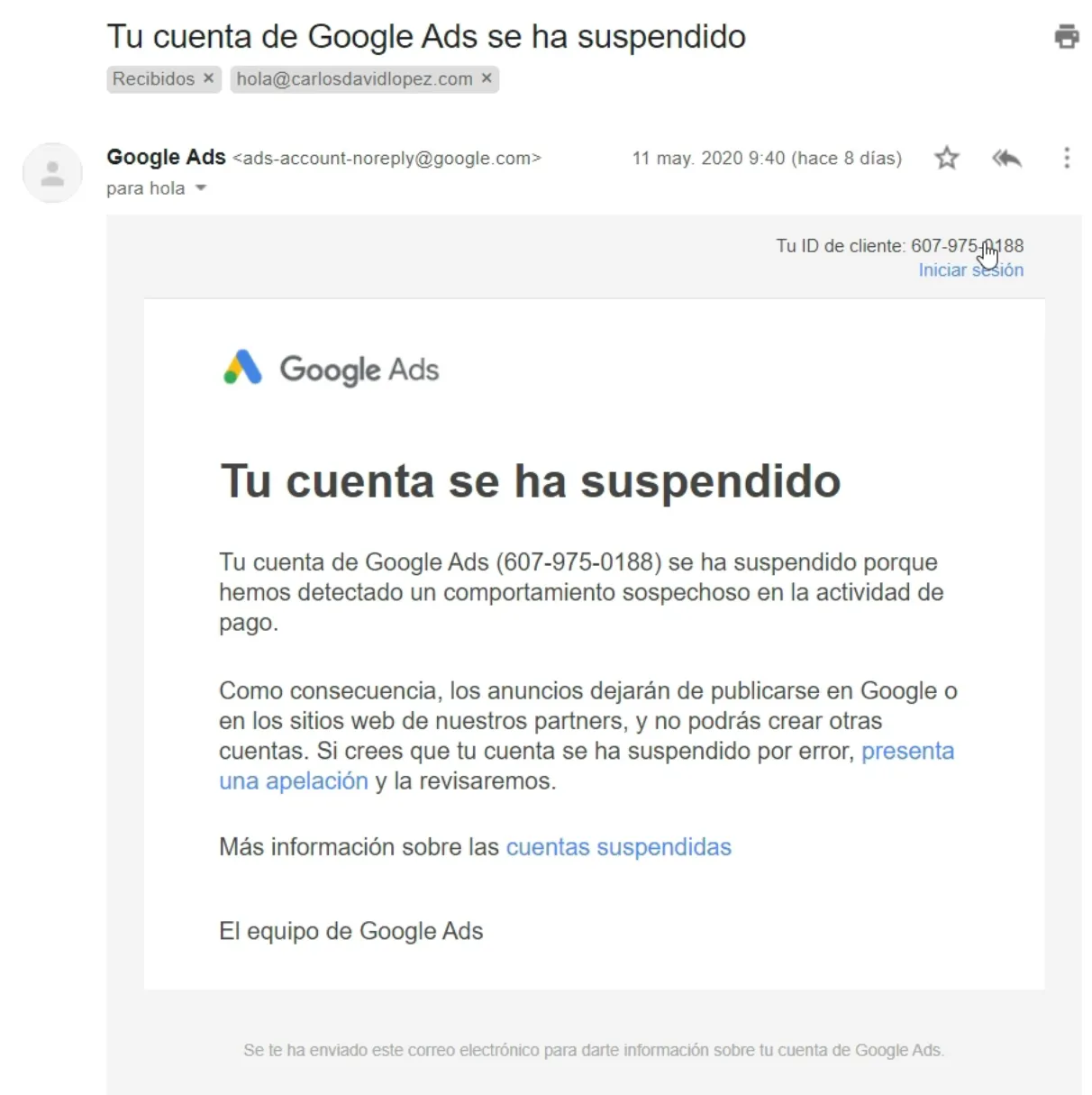 Consultar por qué me cancelaron mi cuenta de Google Ads
