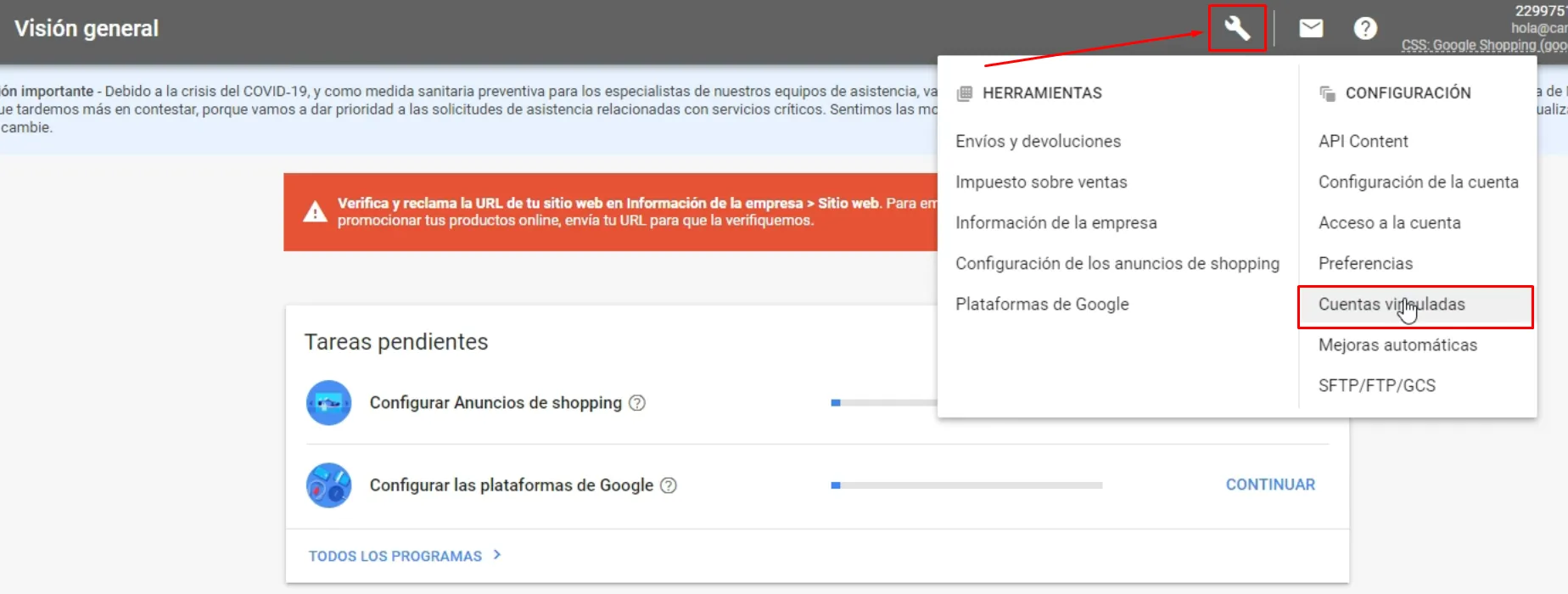 Vinculación desde Google Merchant Center