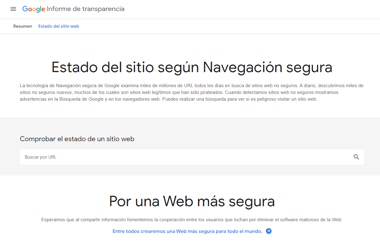 Pasa tu web por Transparency Report