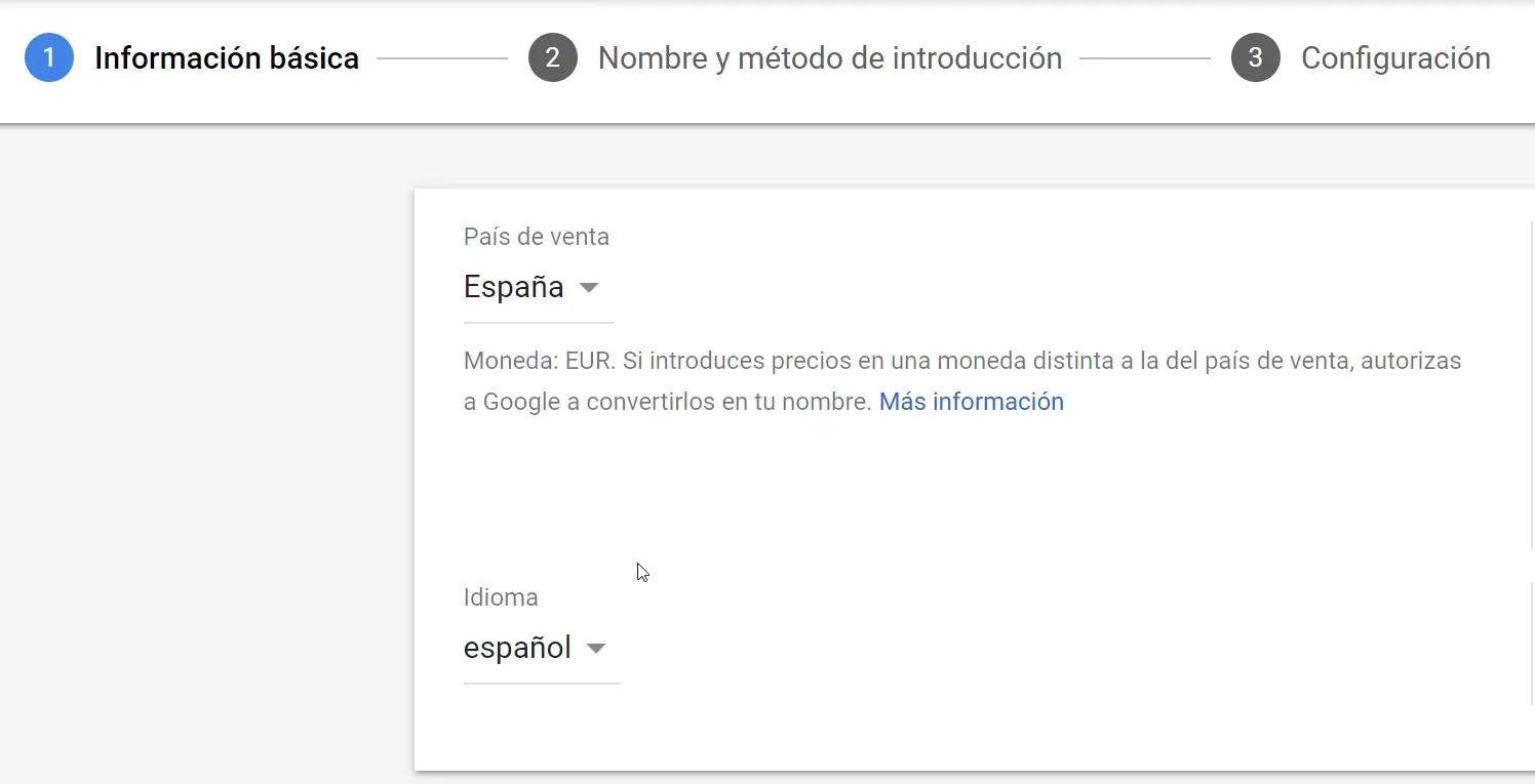 Proceso de creación del feed Merchant Center