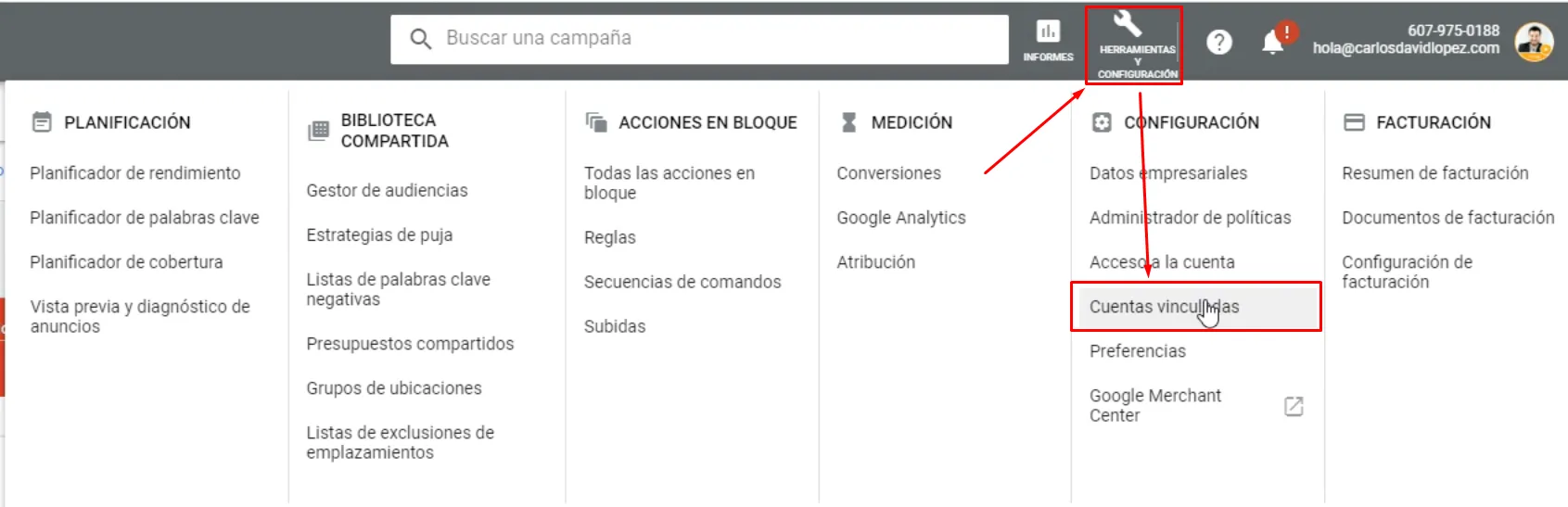 Acceder en Google Ads a Cuentas VInculadas