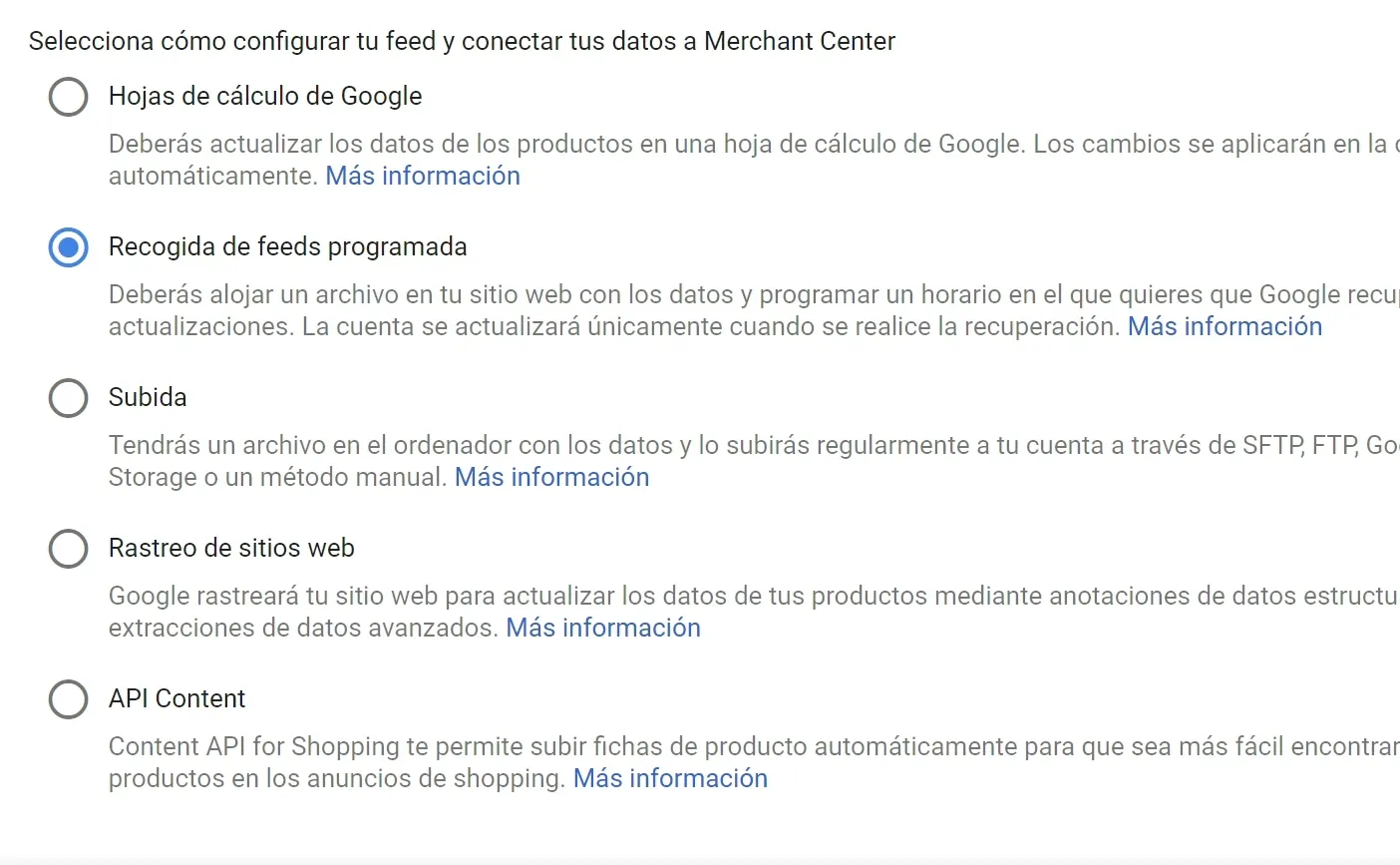 Diferentes métodos de subida del feed