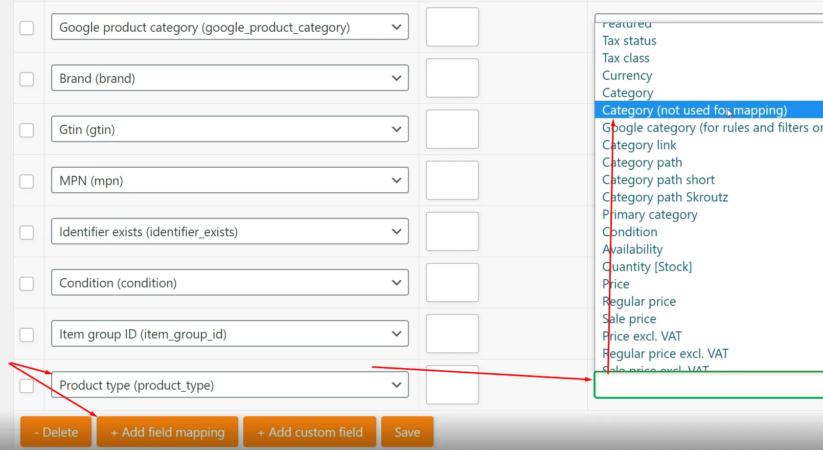 Configuración de atributos del feed