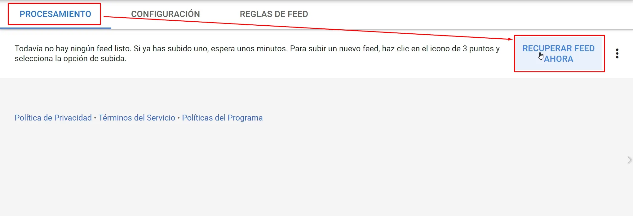 Forzar recuperación del feed