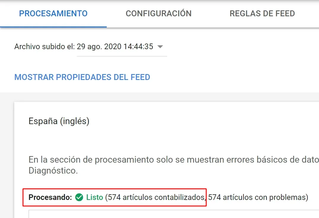 Feed de productos procesado