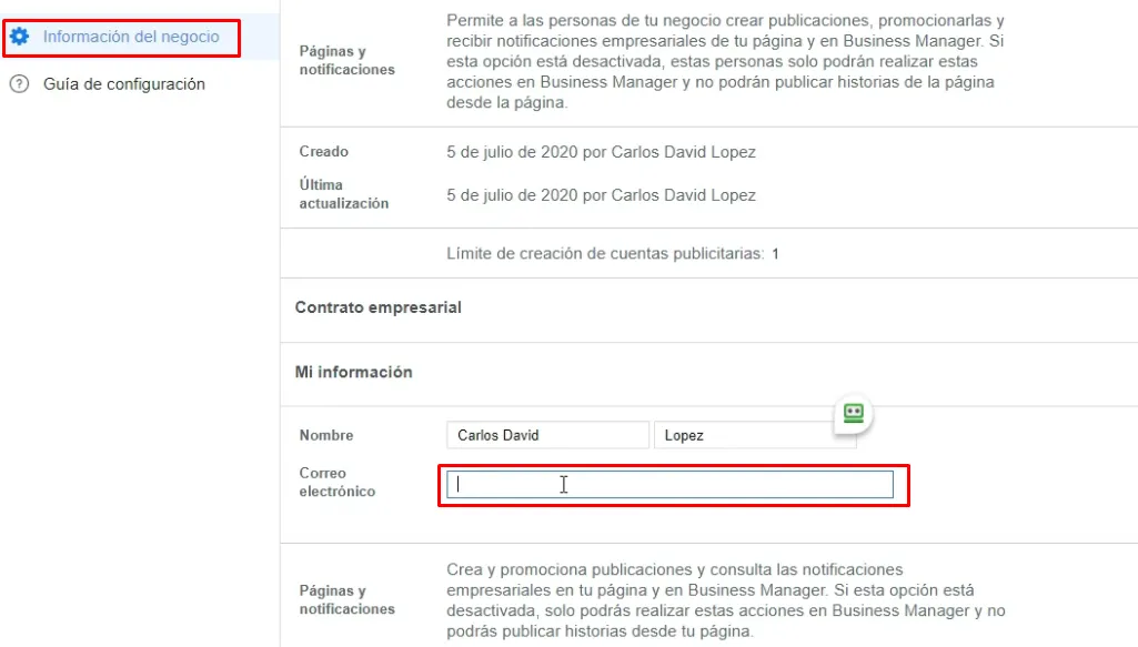 Alternativa a verificación de cuenta Business Manager