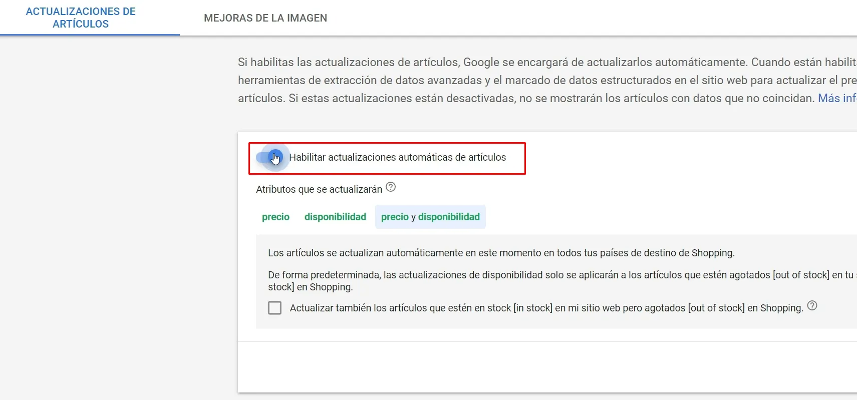 Actualizaciones automáticas Google Merchant Center