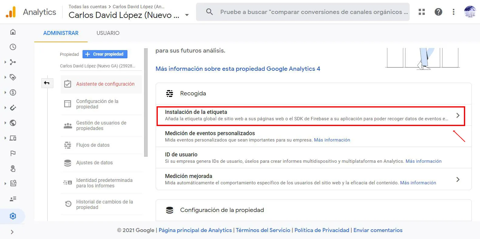 Conseguir la etiqueta en GA4