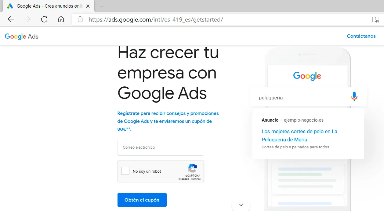 Conseguir un código promocional de Google Ads por medio de una url