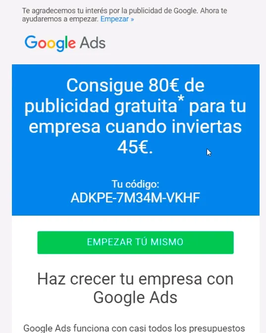 Recibiendo el código en la bandeja de entrada del correo