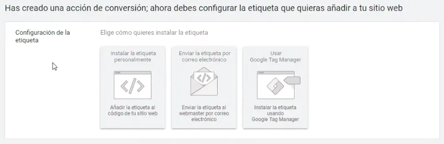 Configuración de la etiqueta de conversión en Google Ads