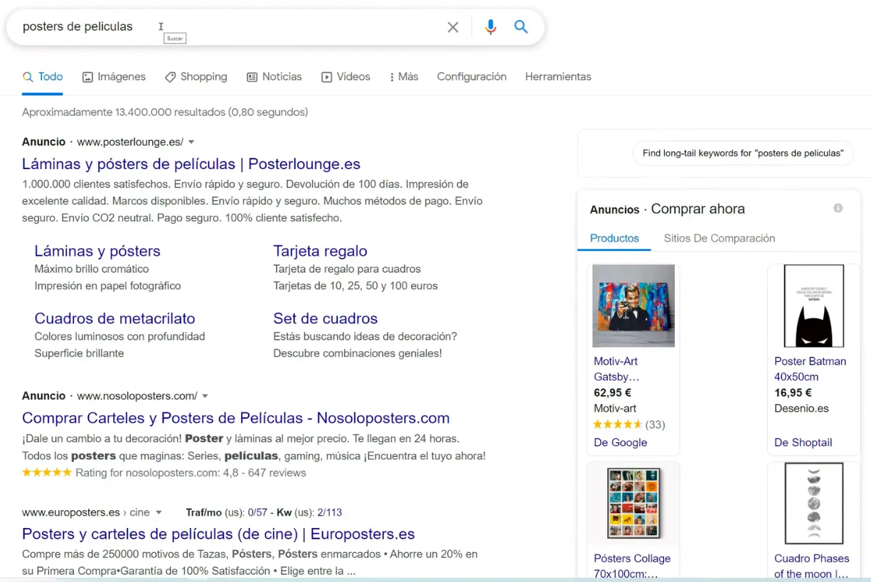 Vista de usuario Google Shopping