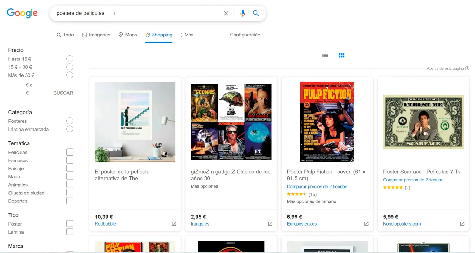 Pestaña de Google Shopping