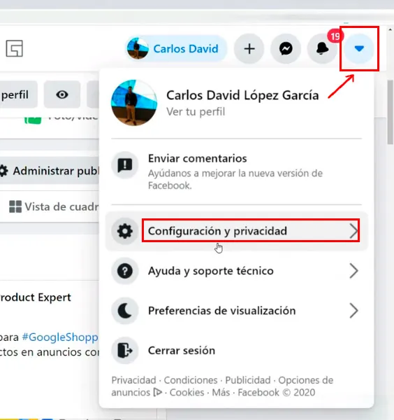 Acceder a la configuración de Facebook