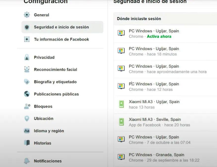 Historial de inicios de sesión