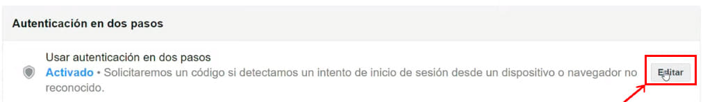 Autenticación en dos pasos de Facebook