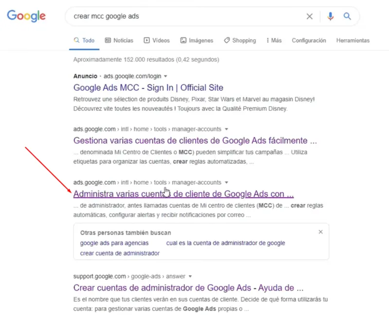 Acceder a creación de MCC Google Ads