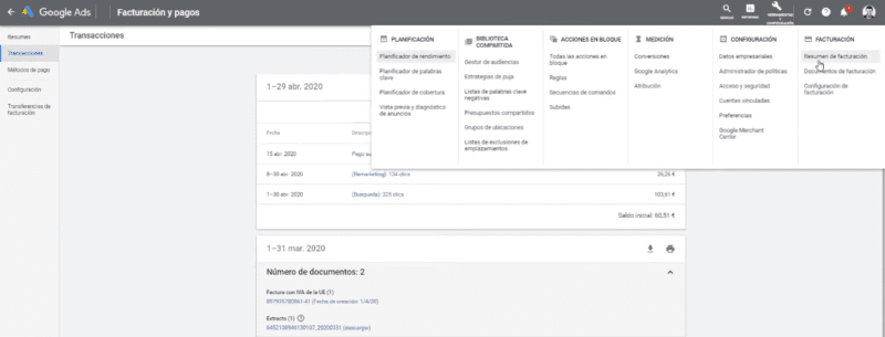 Acceder a la sección de facturación