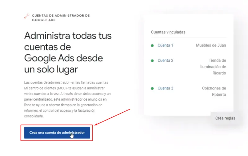 Crear cuenta de Administrador Google Ads