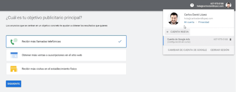 Creación de cuenta Google Ads