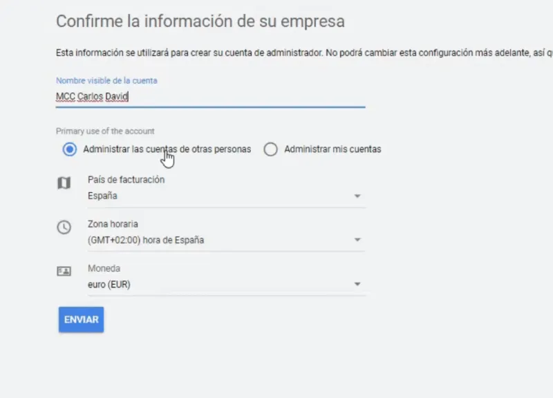 Poner nombre al MCC Google Ads