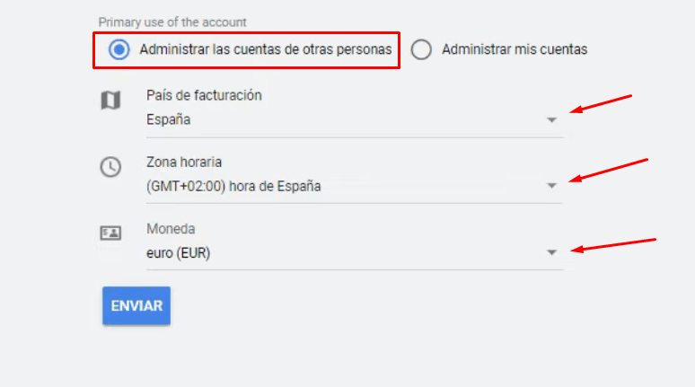 Introducir datos de la cuenta MCC