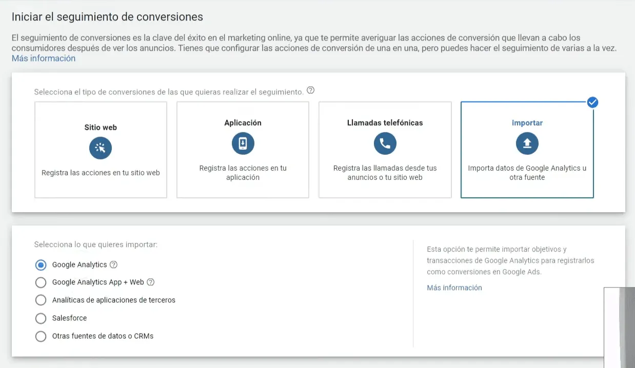Seleccionar tipo de conversión