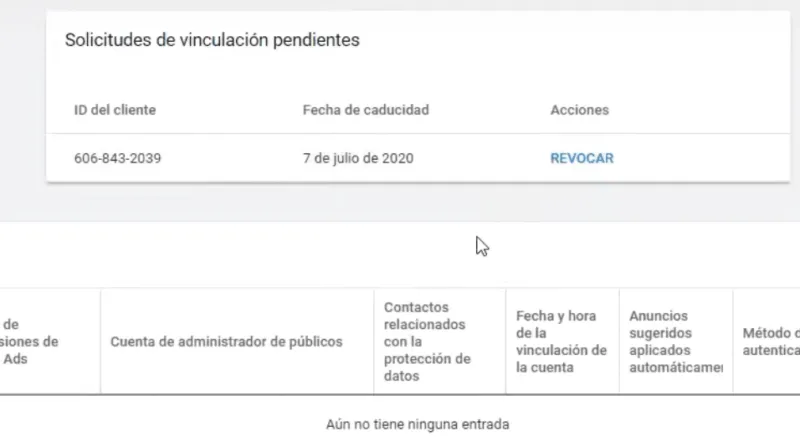 Solicitud pendiente en MCC Google Ads