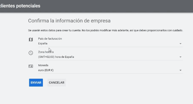 Seleccionar zona horaria, país y divisa