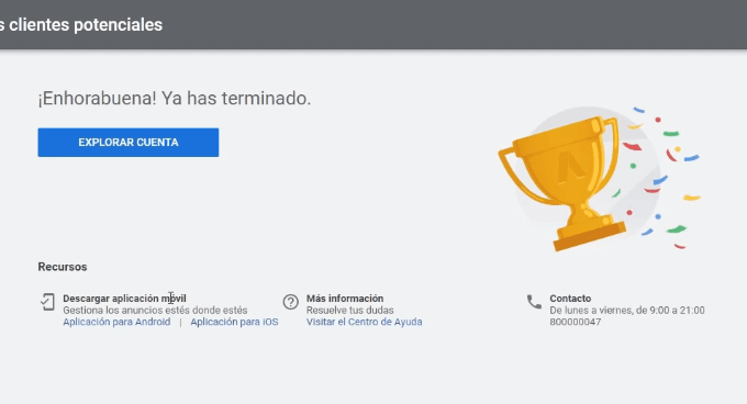 Cuenta de Google Ads creada