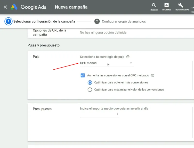 Pujas y presupuesto en Google Shopping