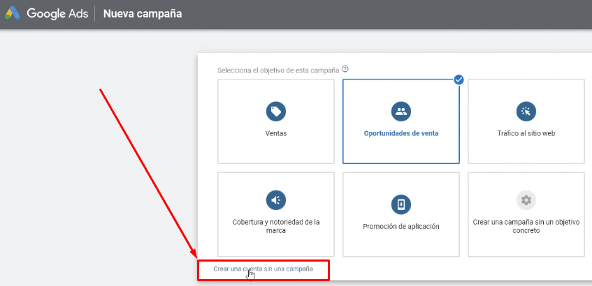 NO crear la campaña de Google Ads