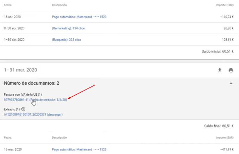 Descargar facturas Google Ads
