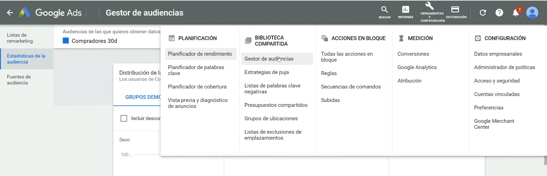 Ir al Gestor de audiencias en Google Ads