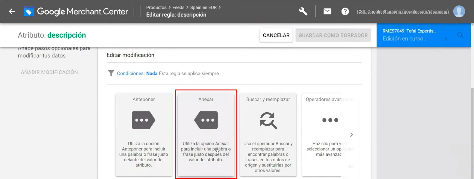 Crear descripción añadiendo nuevos atributos