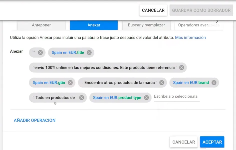 Anexar atributos y textos que amplíen la descripción existente
