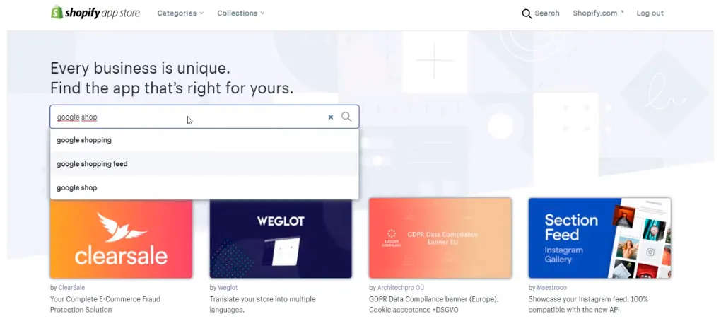 Búsqueda de app de Google Shopping Feed