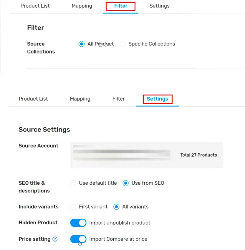 Atributos de productos - Filtro y Configuración