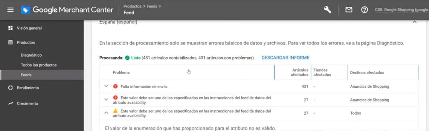 Datos de envío incorporados en el feed de productos