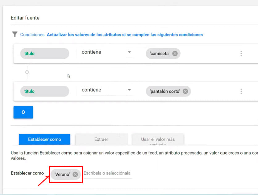 Agrupación en Shopping por estacionalidad - configuración de regla del feed