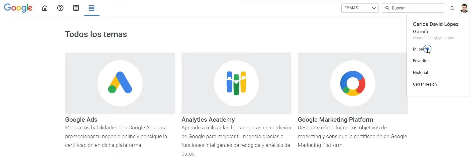 Hacer clic en foto e ir a “Mi perfil”