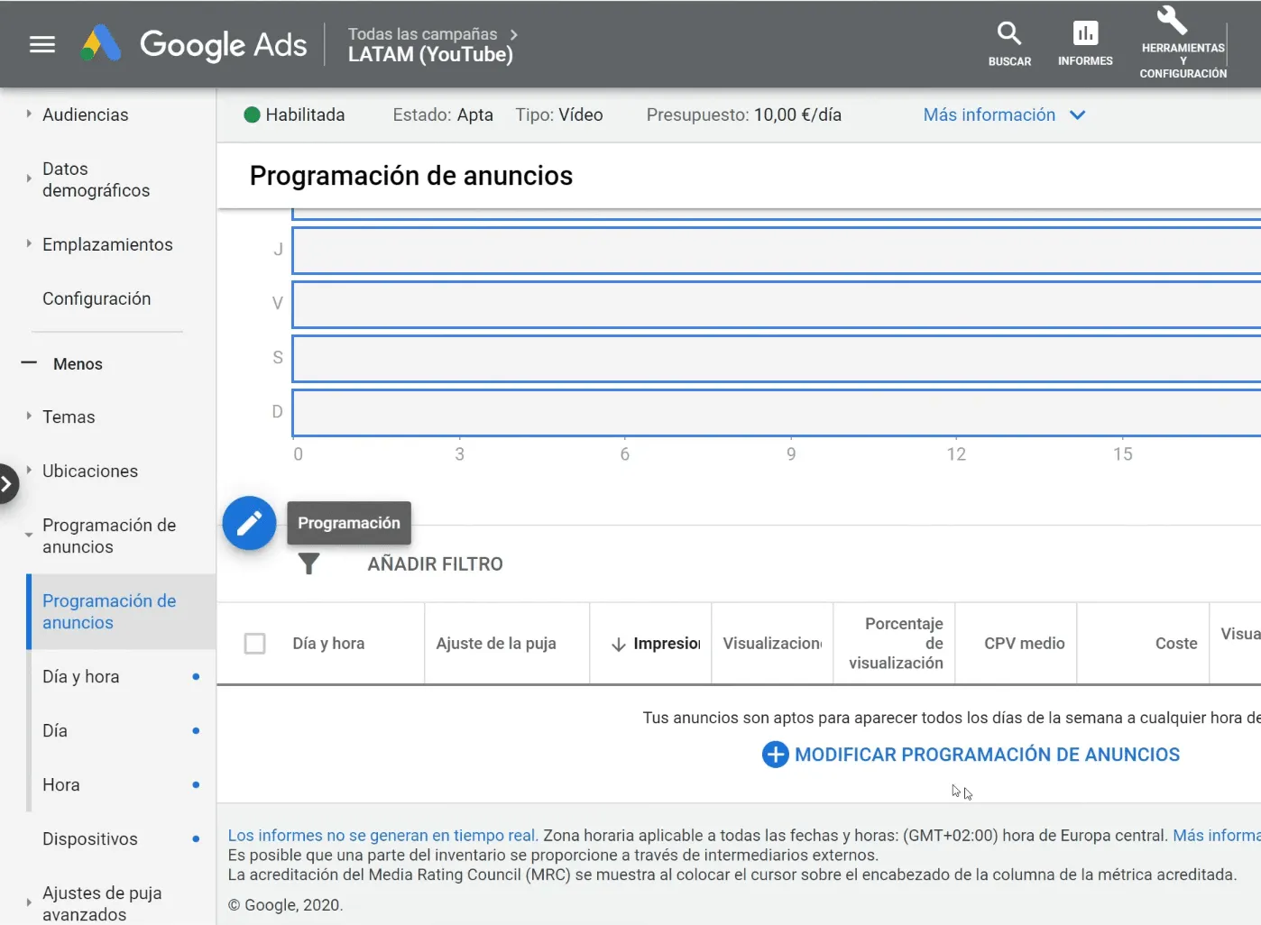 Comenzar la programación de anuncios Google Ads