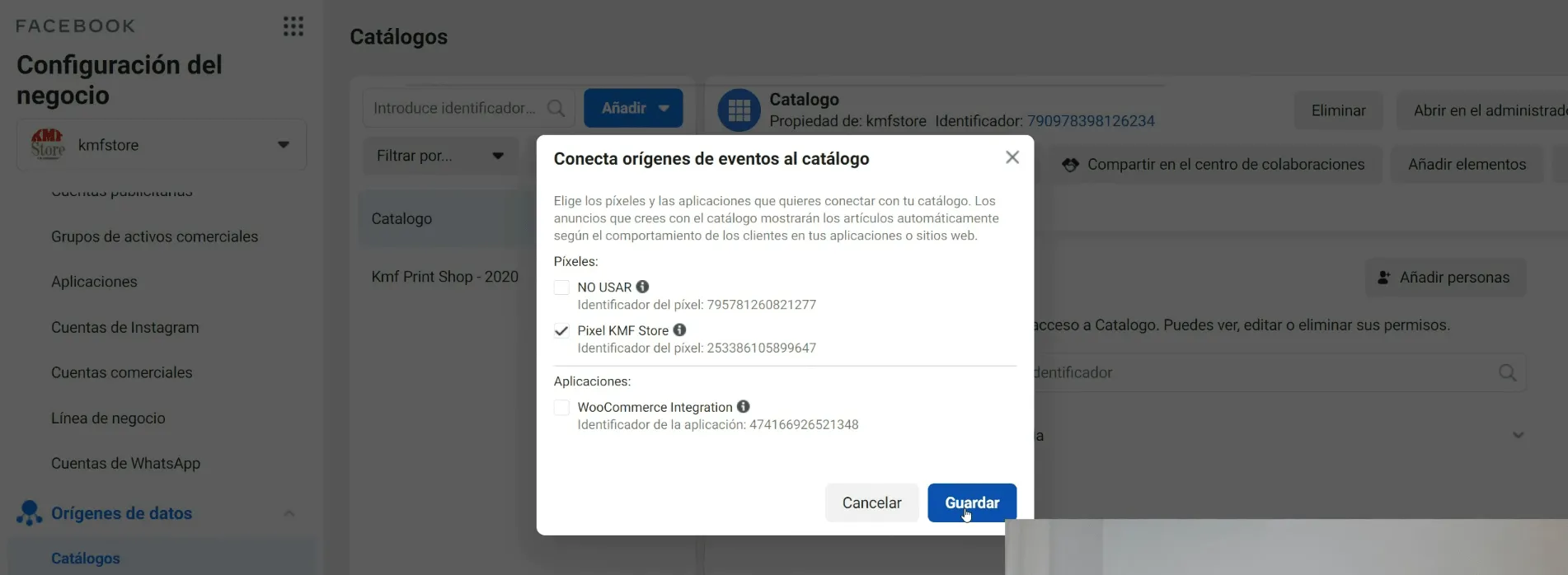 Conectar orígenes de eventos al catálogo