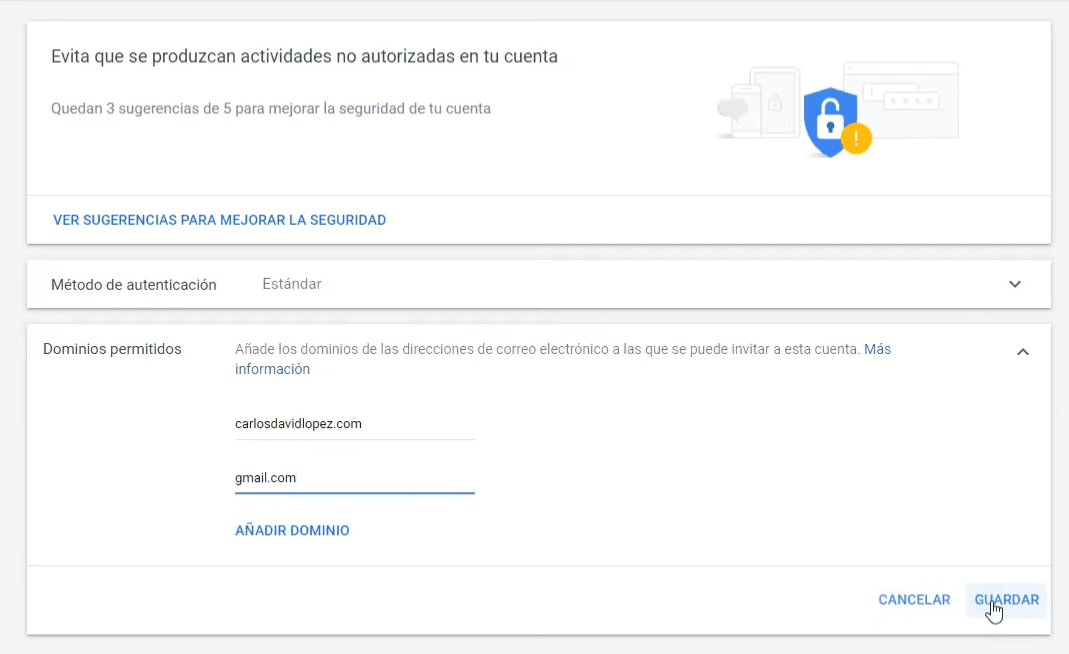 Señalar dominios permitidos