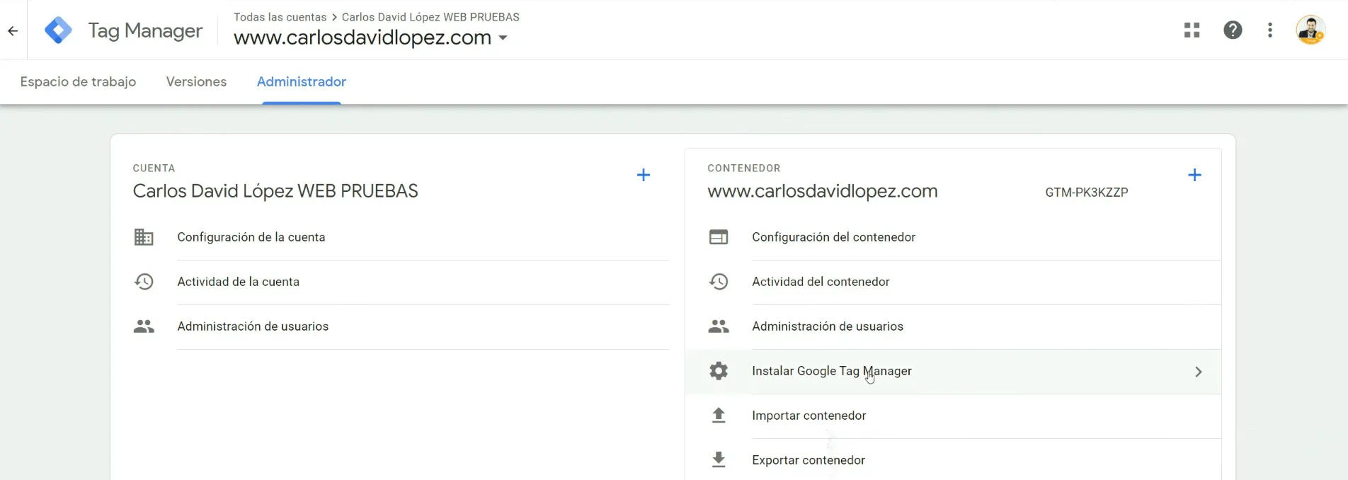 Obtener código de Google Tag Manager (de nuevo)